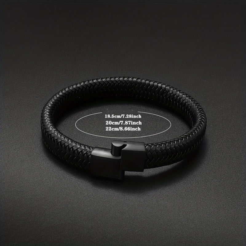 Mens Vintage Leather Bracelet With Leather Magnetic Clasp