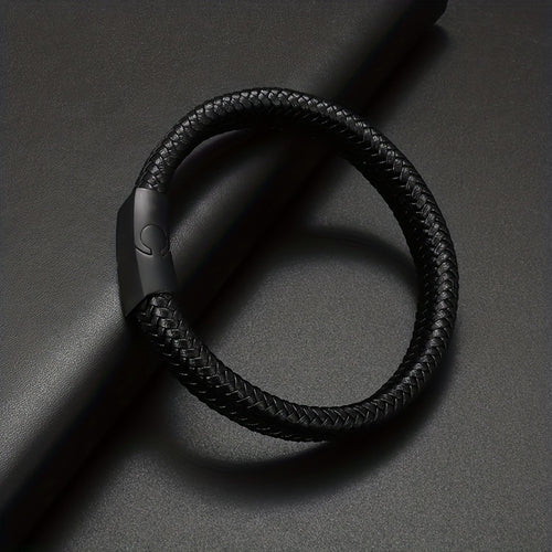 Mens Vintage Leather Bracelet With Leather Magnetic Clasp