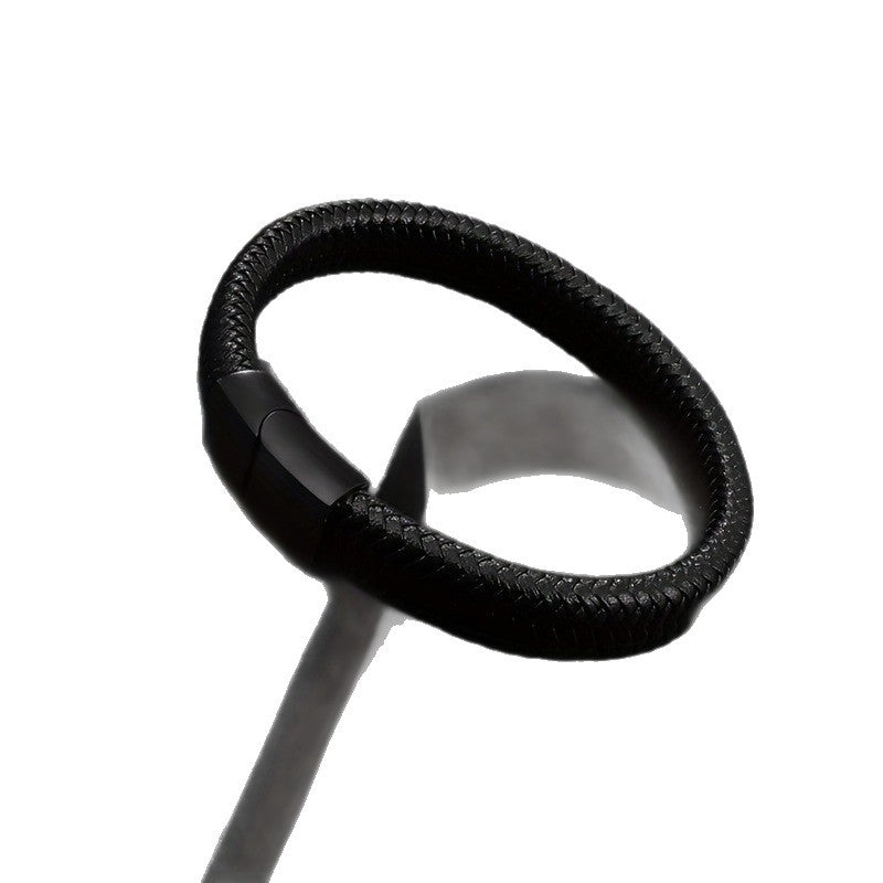 Mens Vintage Leather Bracelet With Leather Magnetic Clasp
